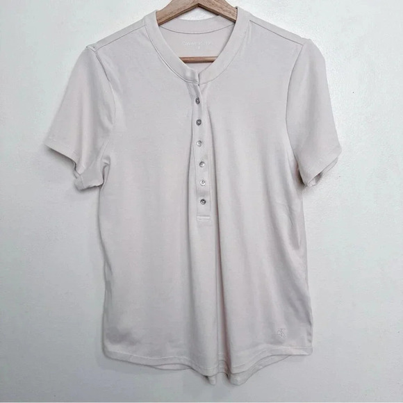 Calvin  Klein Jeans Womens Large Jersey Buton Neck Beige Shirt - Picture 3 of 13